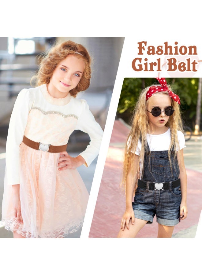 3Pcs Elastic Belts with Heart Buckle for Girls, Cute Stretch Kids Waist Belt Adjustable Toddler Belts for Pants Dress Jeans - Image 4